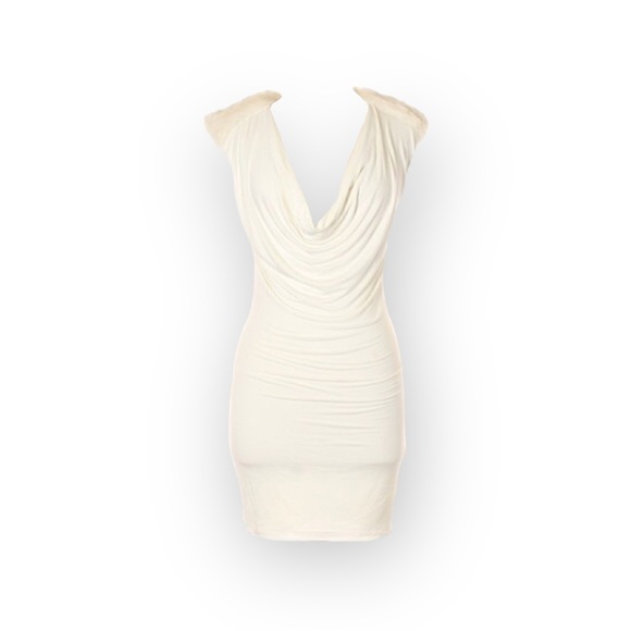 Sky 𖤐 Tino Fluffy Rabbit Fur Trim Sexy Bodycon Mini Dress 𖤐 White 𖤐 Medium 𖤐 - Picture 3 of 13